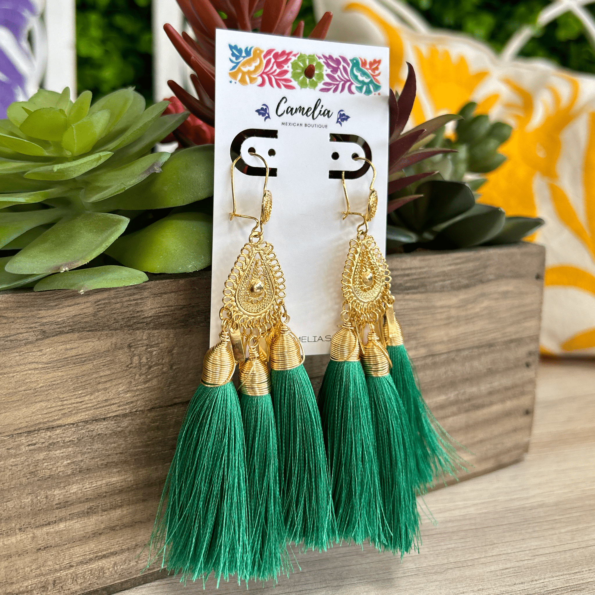 Mexican Tassel Earrings - Filigree Teardrop