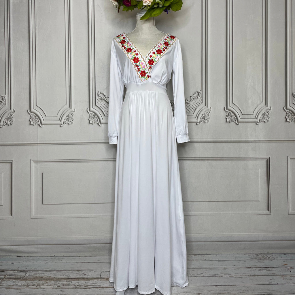 Mexican V-Neck Open Sleeve Maxi Dress - Daisy