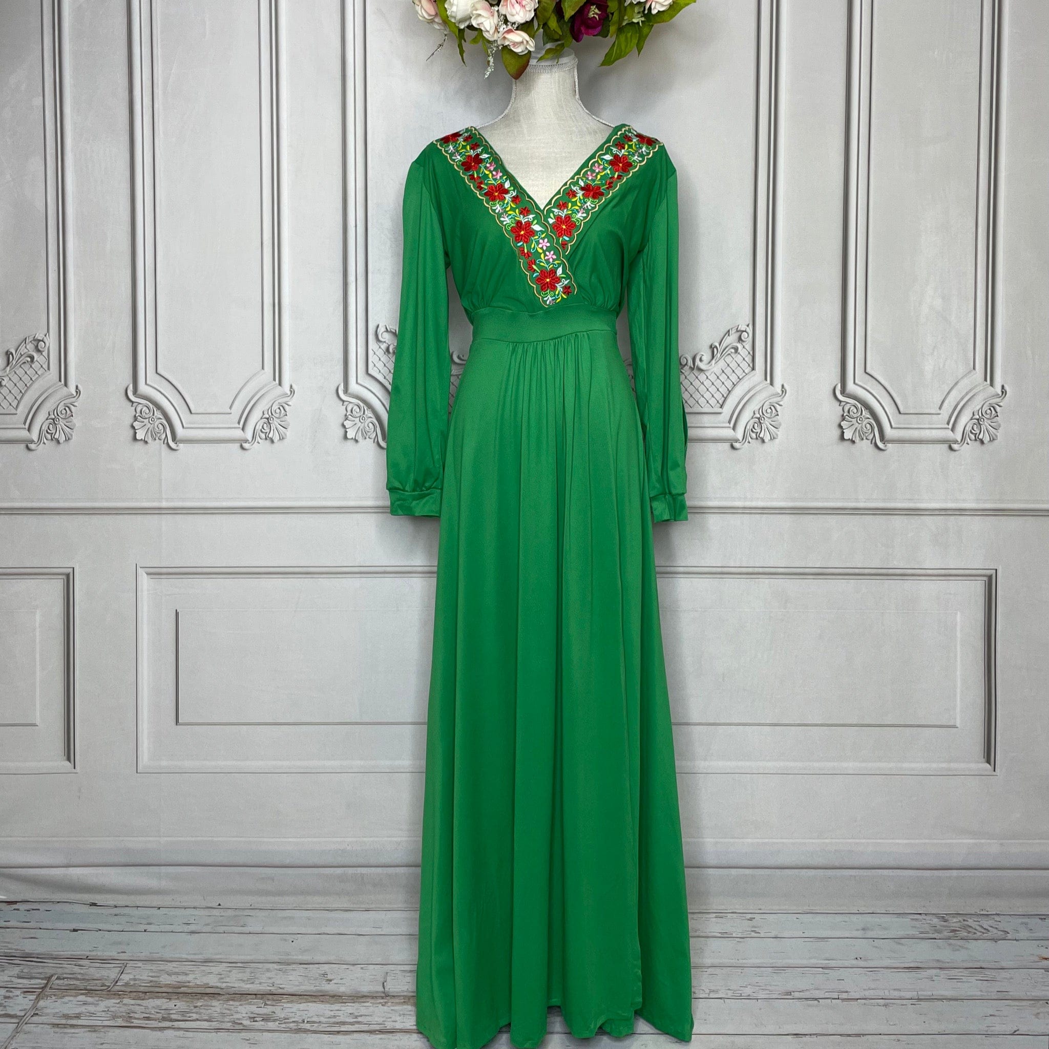 Mexican V-Neck Open Sleeve Maxi Dress - Daisy