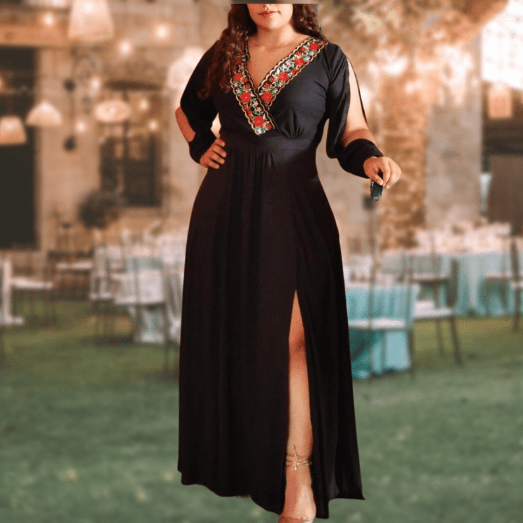 Mexican V-Neck Open Sleeve Maxi Dress - Daisy