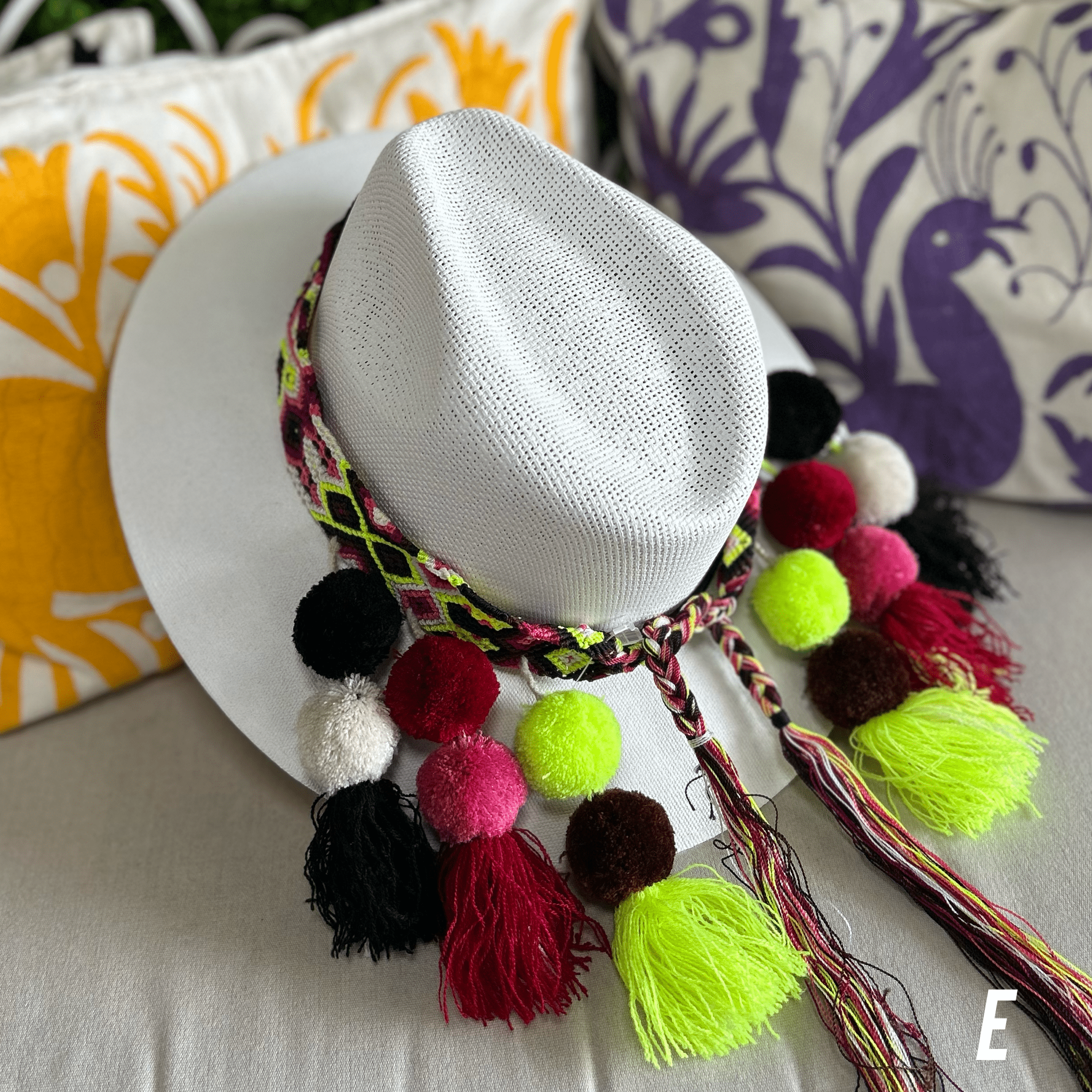 Mexican Woven Hat Band with Pom Poms Mexican Woven Hat Band with Pom Poms