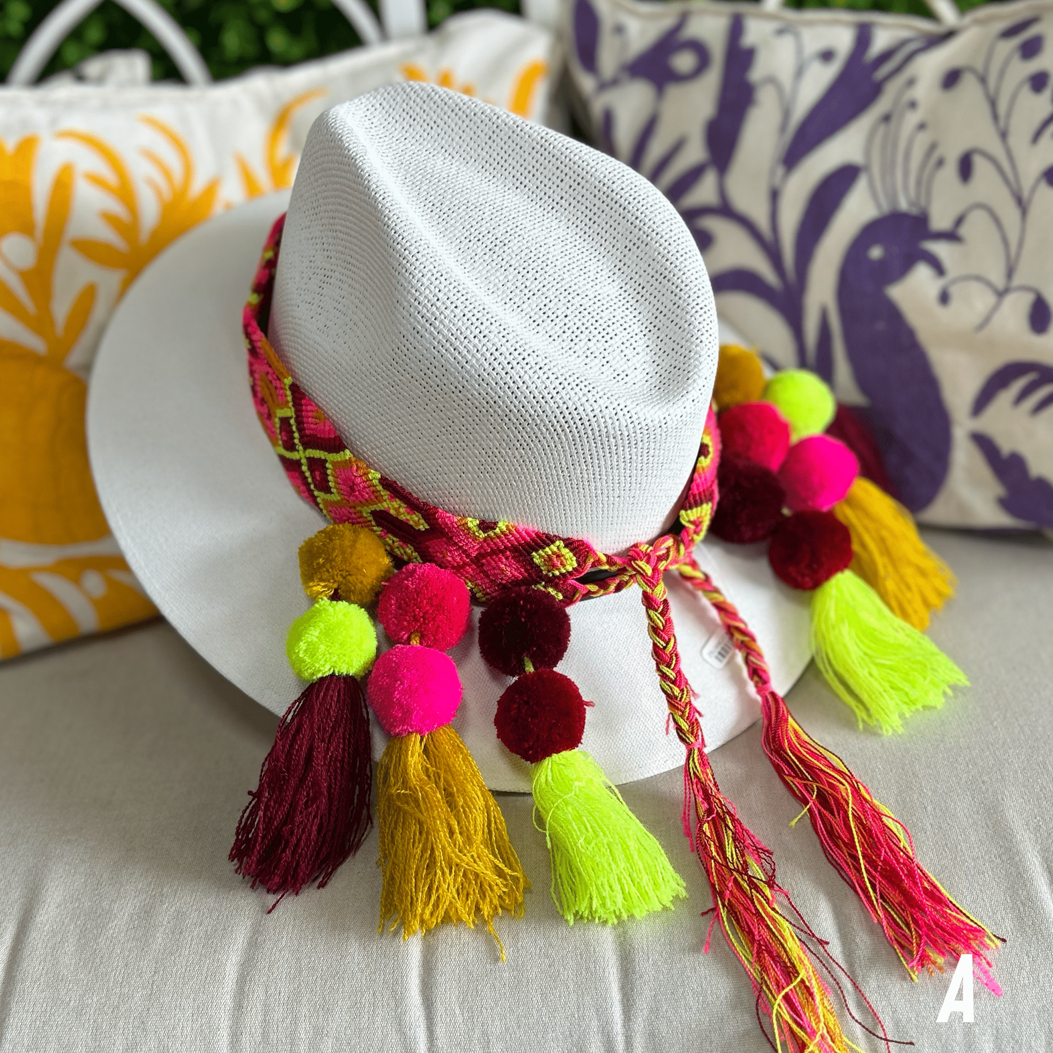 Mexican Woven Hat Band with Pom Poms Mexican Woven Hat Band with Pom Poms