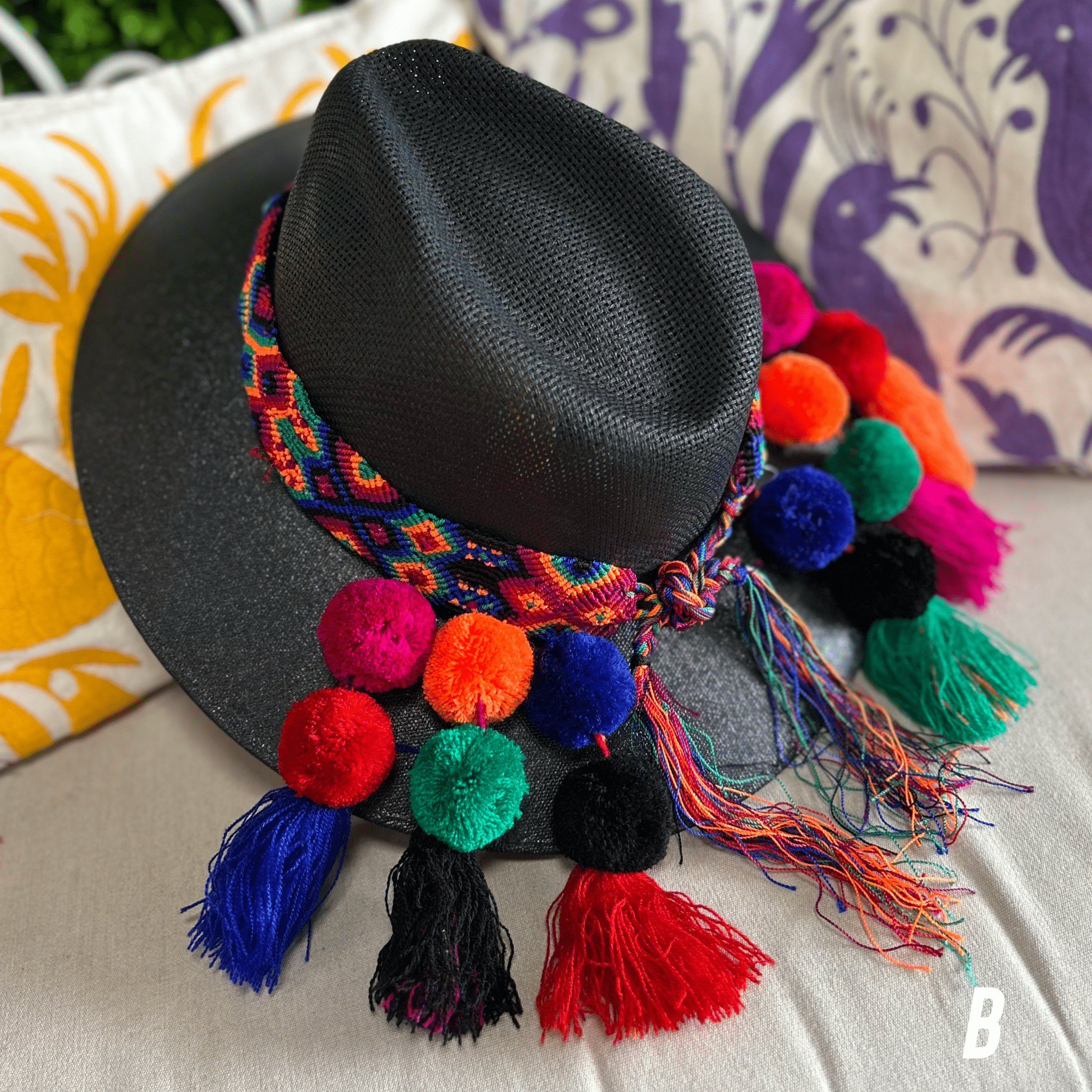 Mexican Woven Hat Band with Pom Poms Mexican Woven Hat Band with Pom Poms