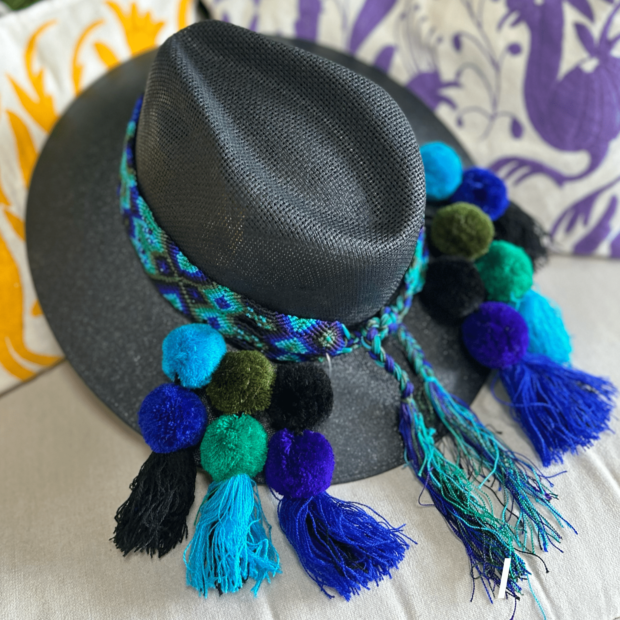 Mexican Woven Hat Band with Pom Poms Mexican Woven Hat Band with Pom Poms