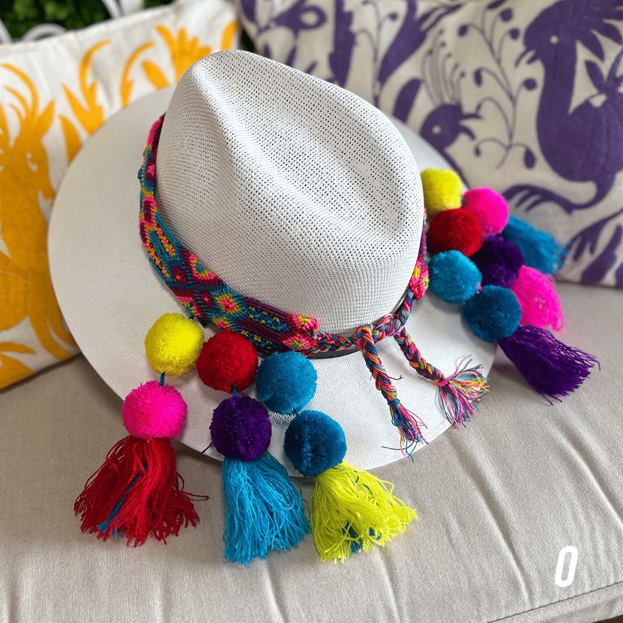 Mexican Woven Hat Band with Pom Poms Mexican Woven Hat Band with Pom Poms
