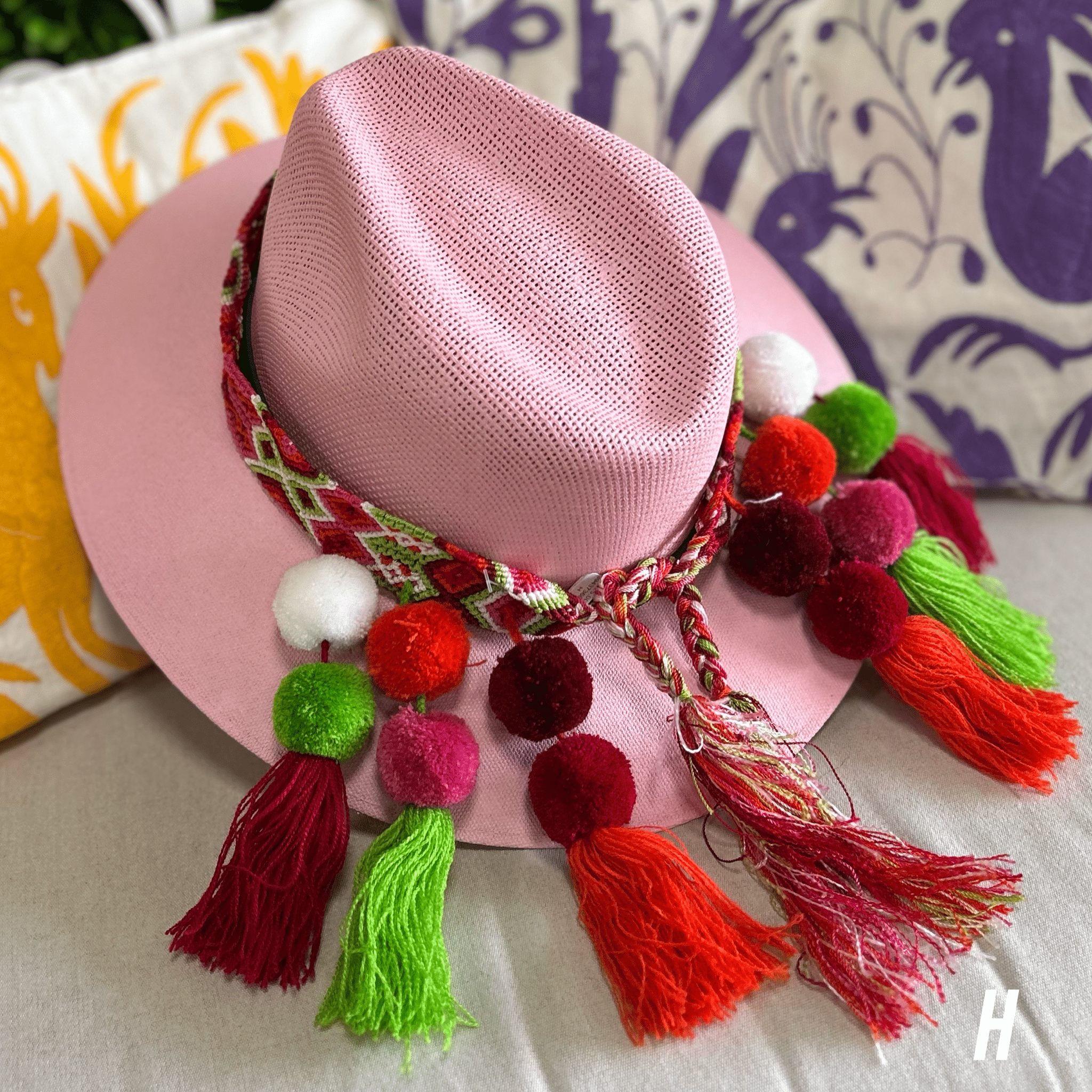 Mexican Woven Hat Band with Pom Poms Mexican Woven Hat Band with Pom Poms
