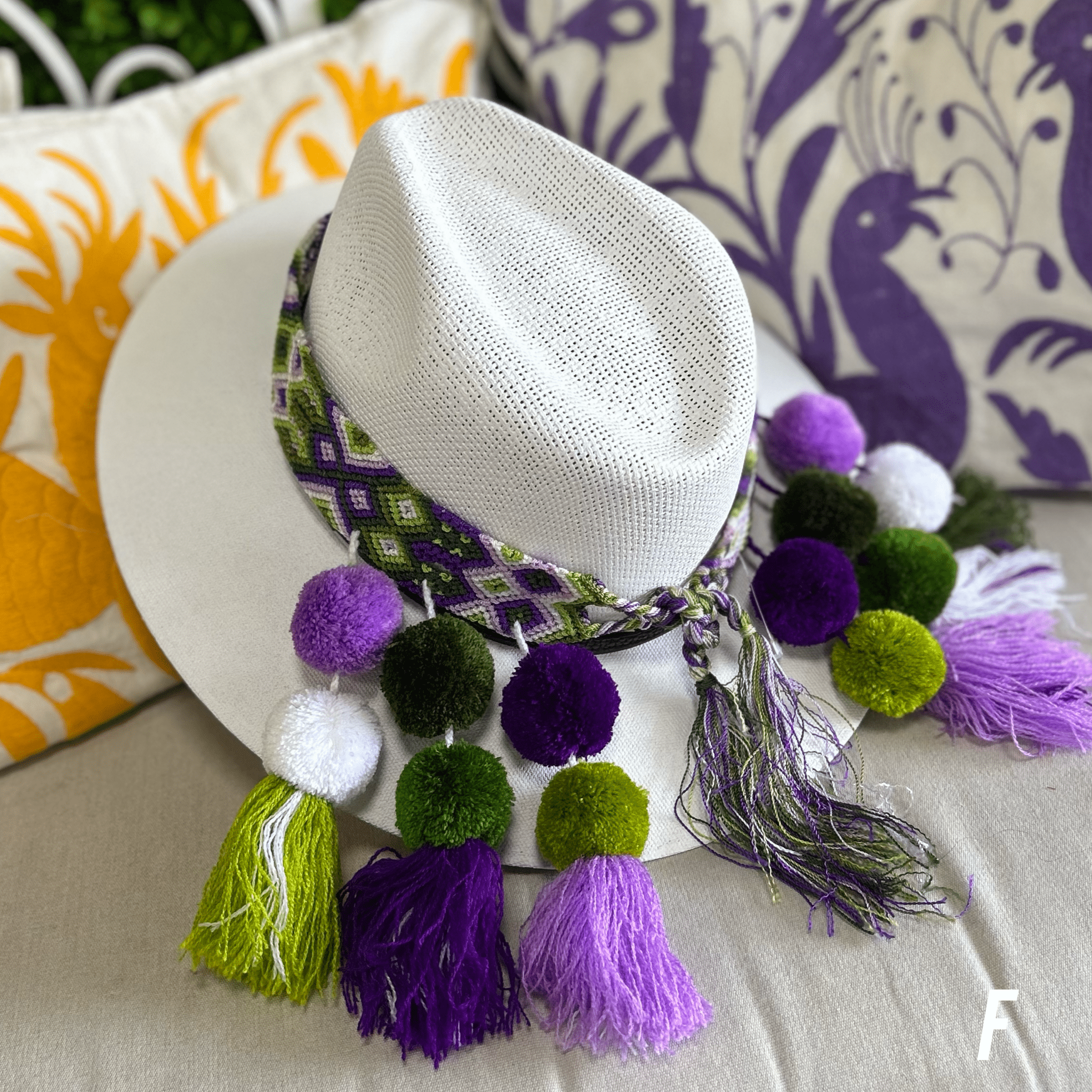 Mexican Woven Hat Band with Pom Poms Mexican Woven Hat Band with Pom Poms