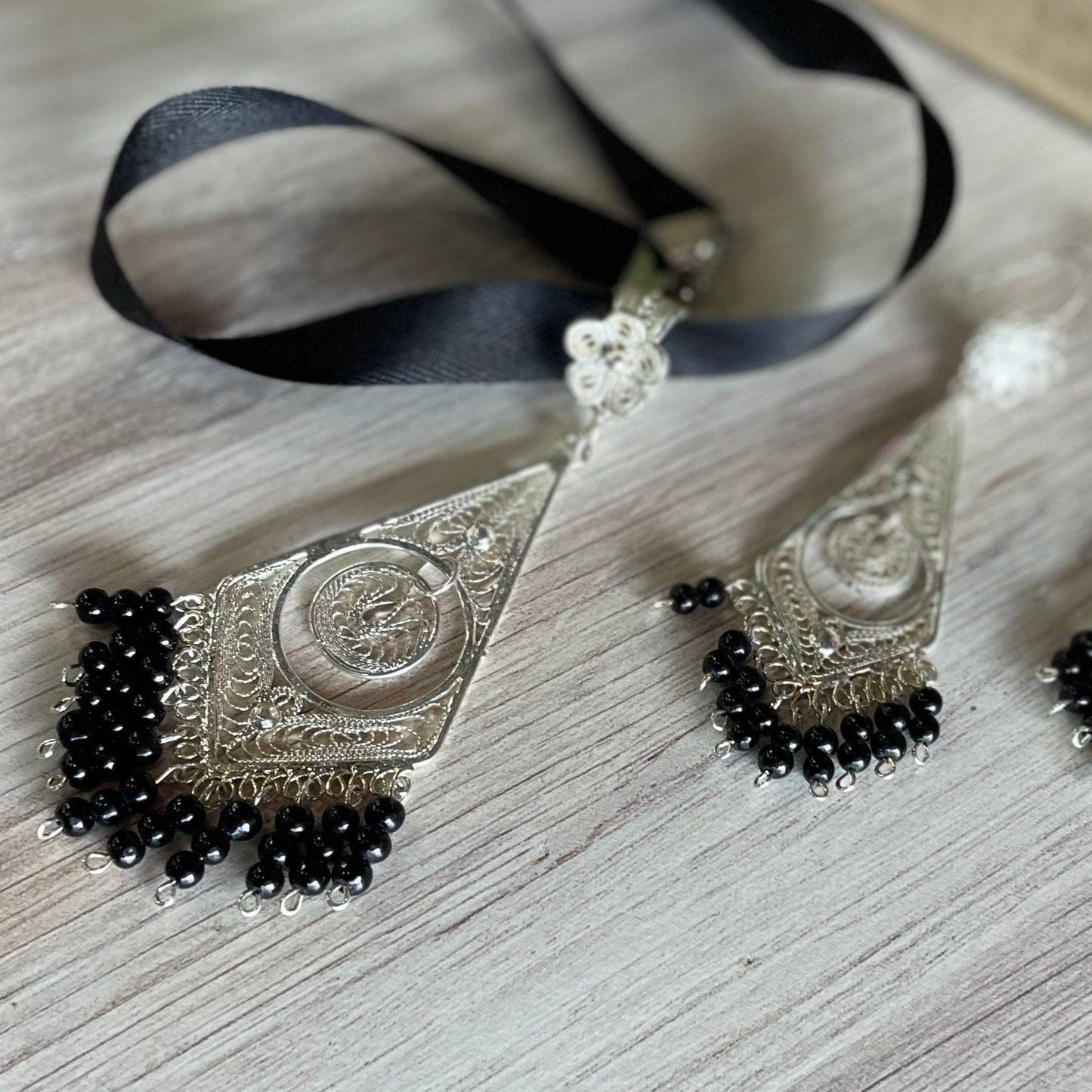 Oaxacan Filigree Earring and Pendant Set  - Eye Drop Large Silver