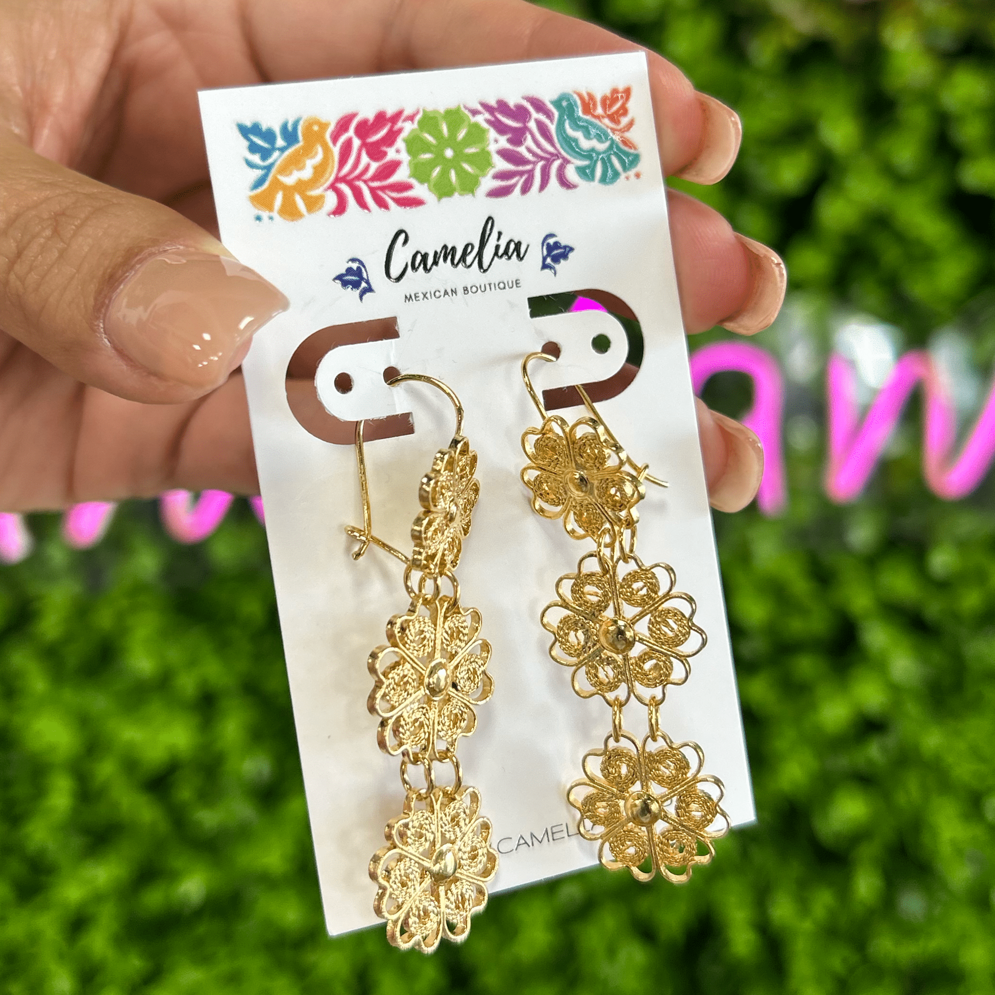 Oaxacan Filigree Earrings - 3 Flowers Drop - Large Oaxacan Filigree Earrings - 3 Flowers Drop - Large