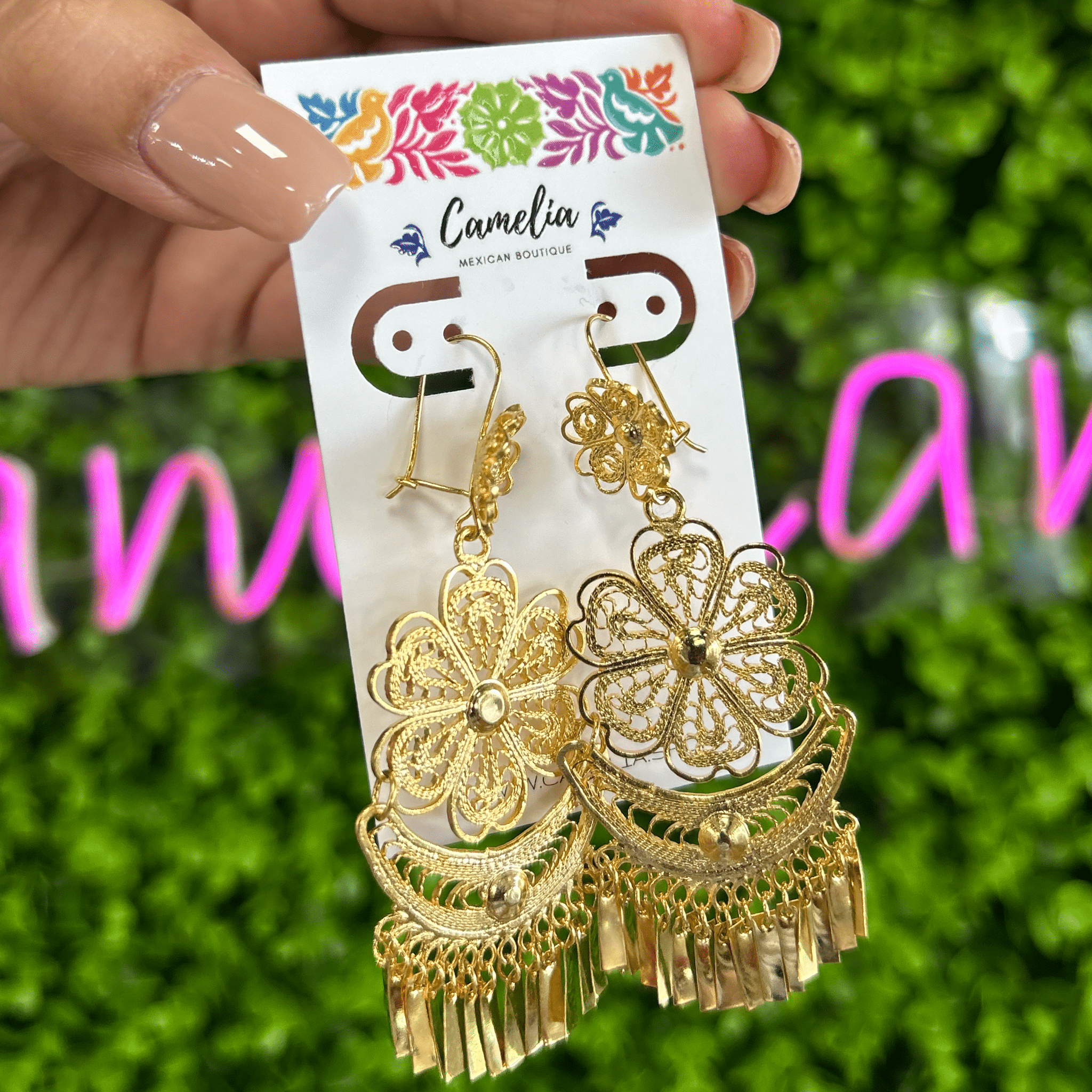 Oaxacan Filigree Earrings - Half Moon - Flower - Large Oaxacan Filigree Earrings - Half Moon - Flower - Large