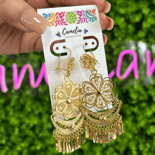 Oaxacan Filigree Earrings - Half Moon - Flower - Large Oaxacan Filigree Earrings - Half Moon - Flower - Large