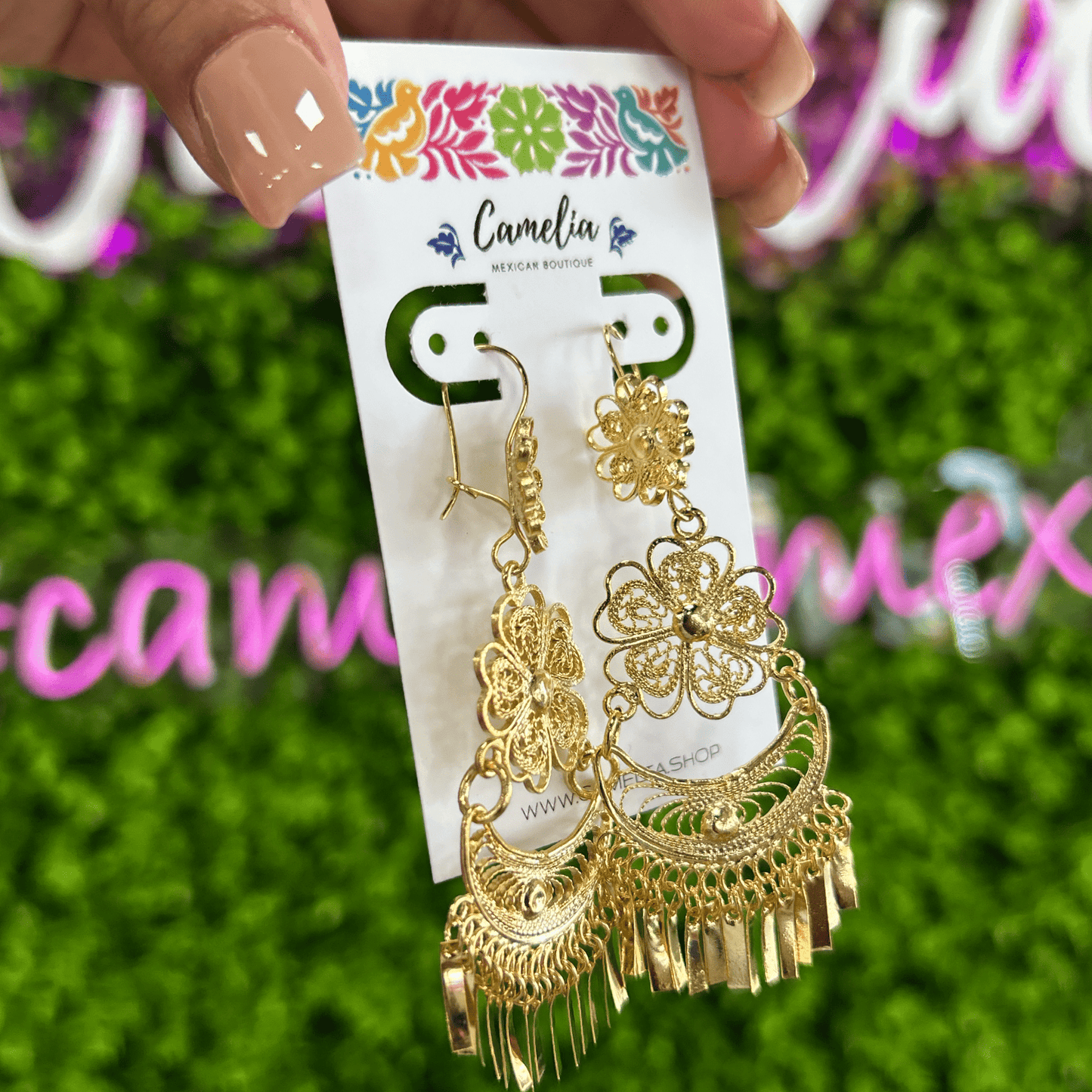 Oaxacan Filigree Earrings - Half Moon Flower - Medium Oaxacan Filigree Earrings - Half Moon Flower - Medium