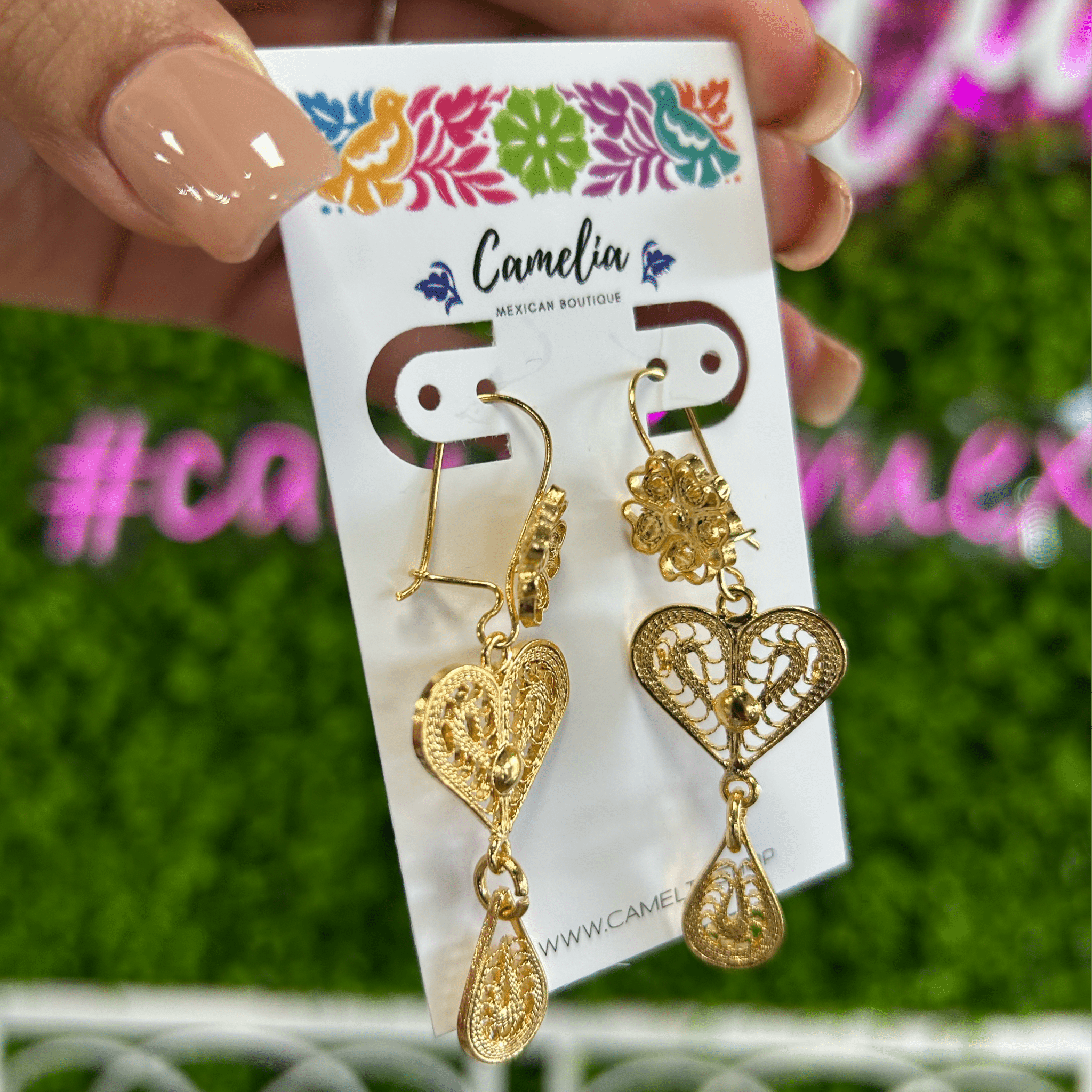 Oaxacan Filigree Earrings - Heart Drop - Small Oaxacan Filigree Earrings - Heart Drop - Small