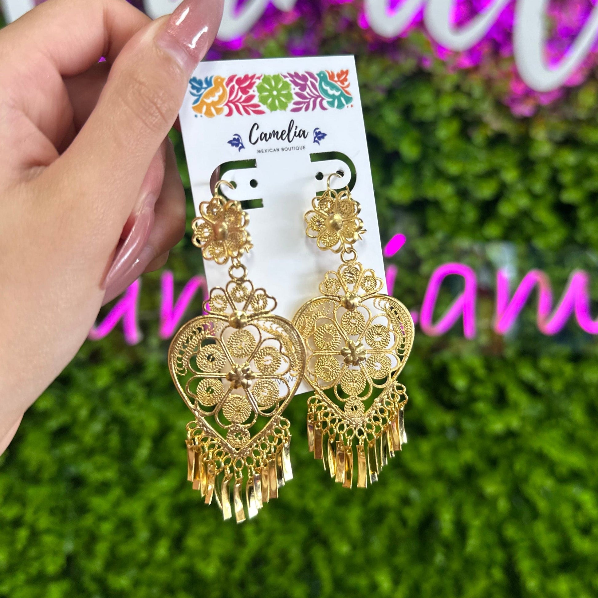 Oaxacan Filigree Earrings - Heart Flower - Large Oaxacan Filigree Earrings - Heart Flower - Large