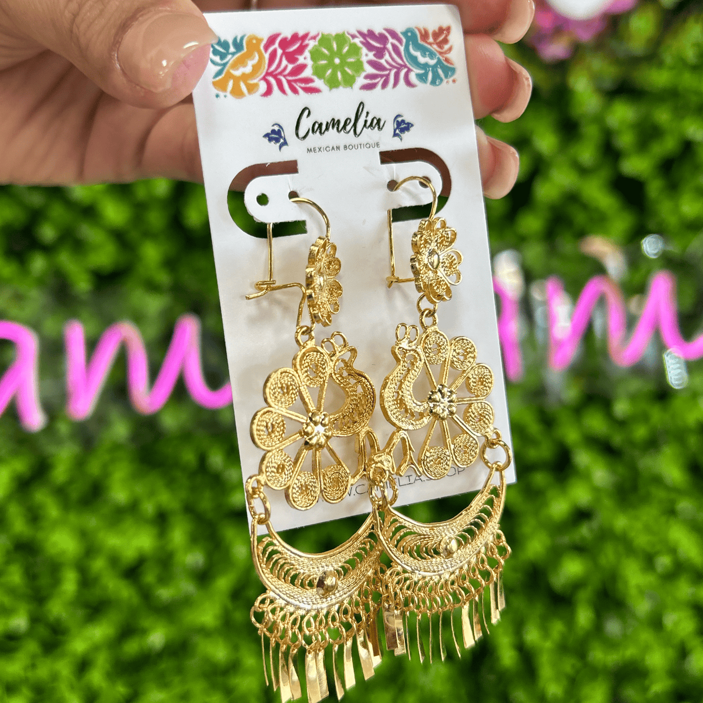 Oaxacan Filigree Earrings - Peacock Half Moon - Large Oaxacan Filigree Earrings - Peacock Half Moon - Large