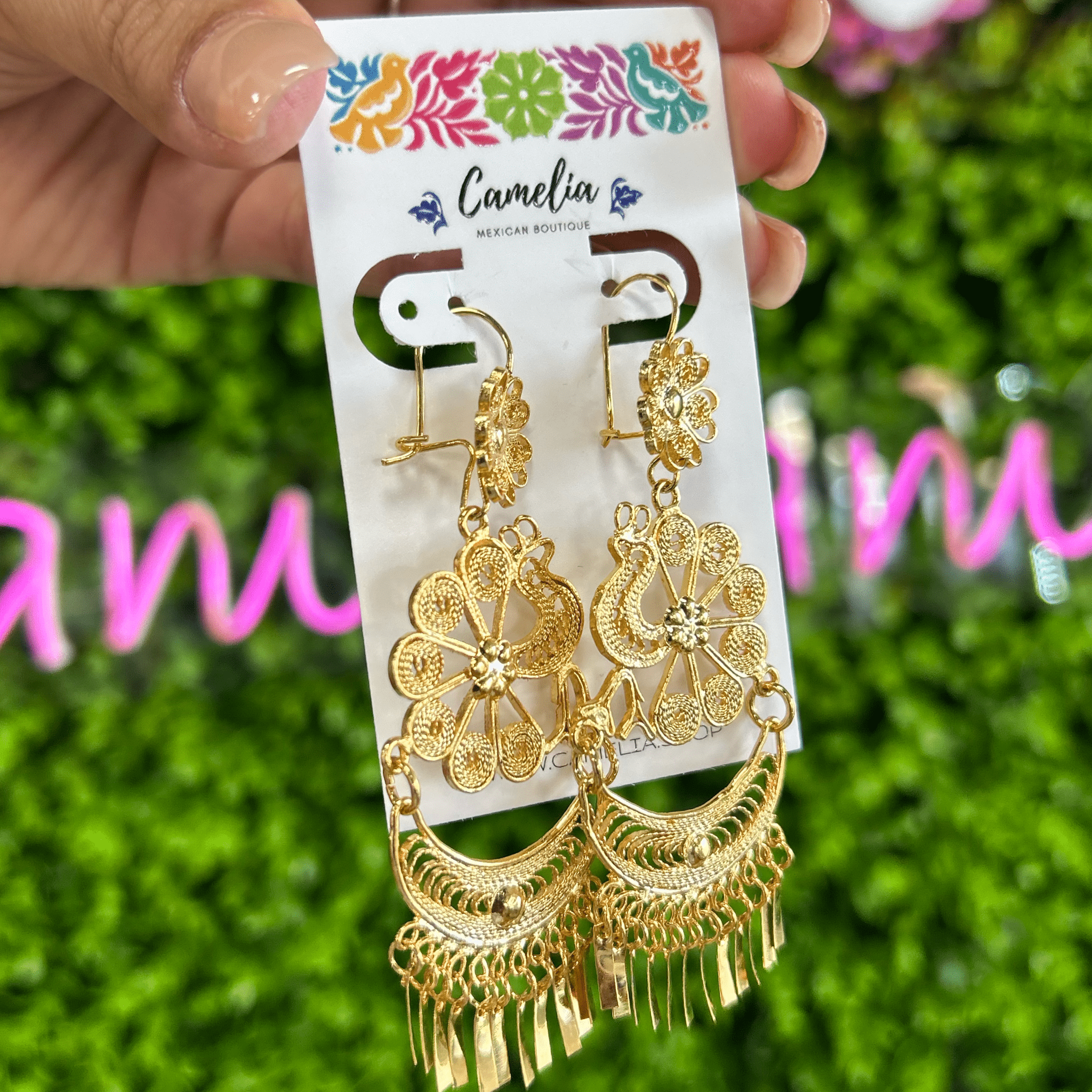 Oaxacan Filigree Earrings - Peacock Half Moon - Large Oaxacan Filigree Earrings - Peacock Half Moon - Large