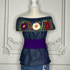 Off Shoulder Denim Mexican Blouse  - Rosie
