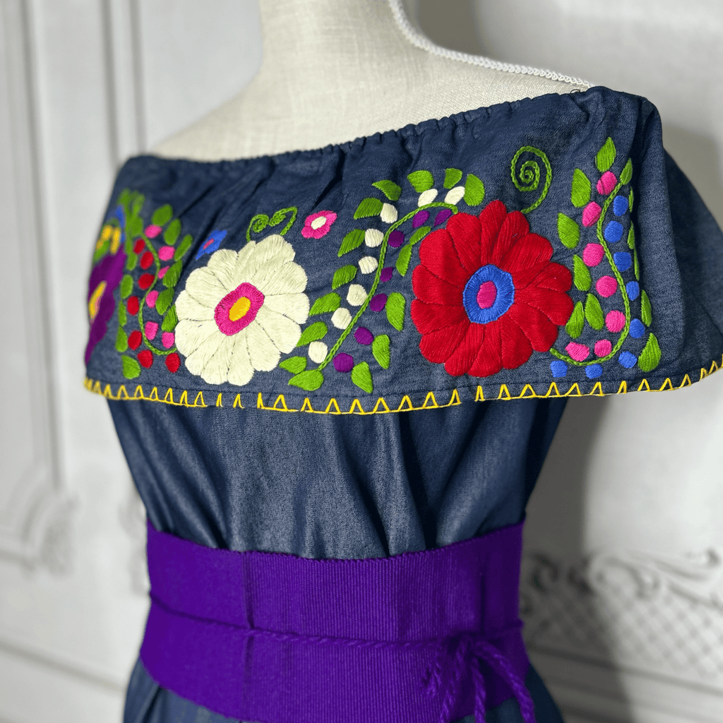 Off Shoulder Denim Mexican Blouse  - Rosie