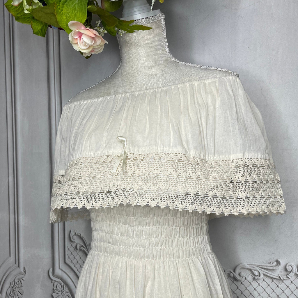 Off Shoulder Gauze Knee Length Dress - Lace Simple