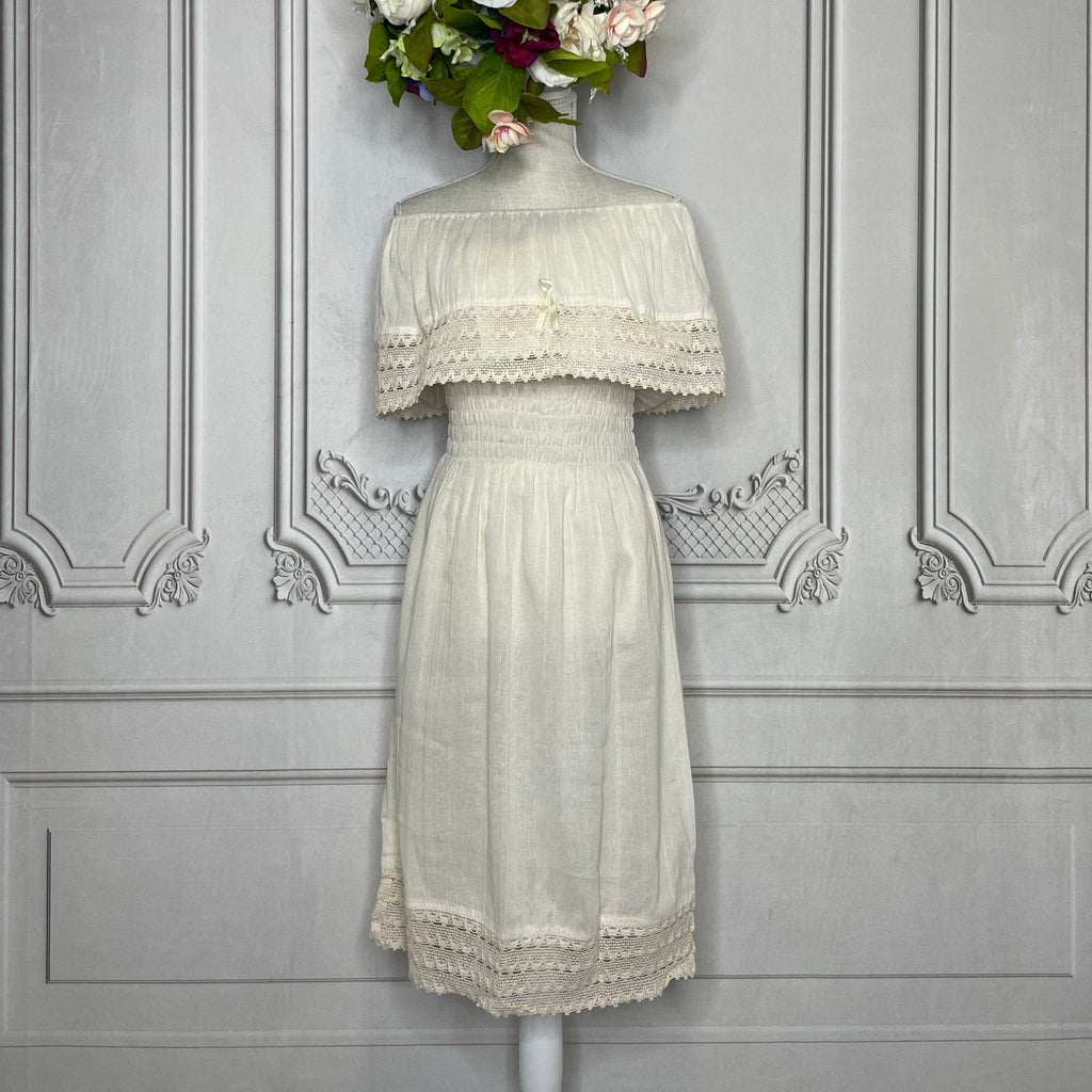 Off Shoulder Gauze Knee Length Dress - Lace Simple