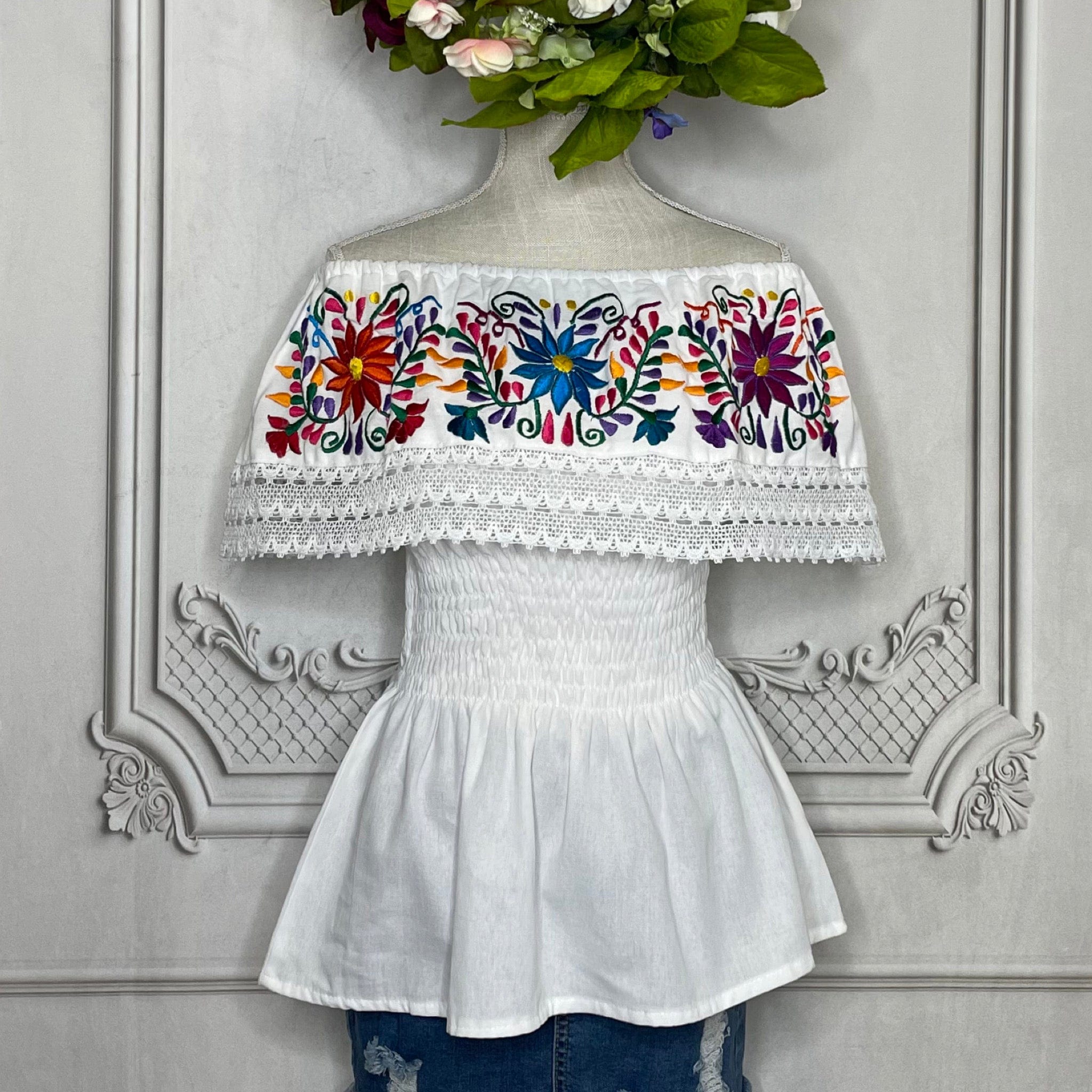 Off Shoulder Mexican Blouse Elastic Waist Peplum Jazmin – Camelia