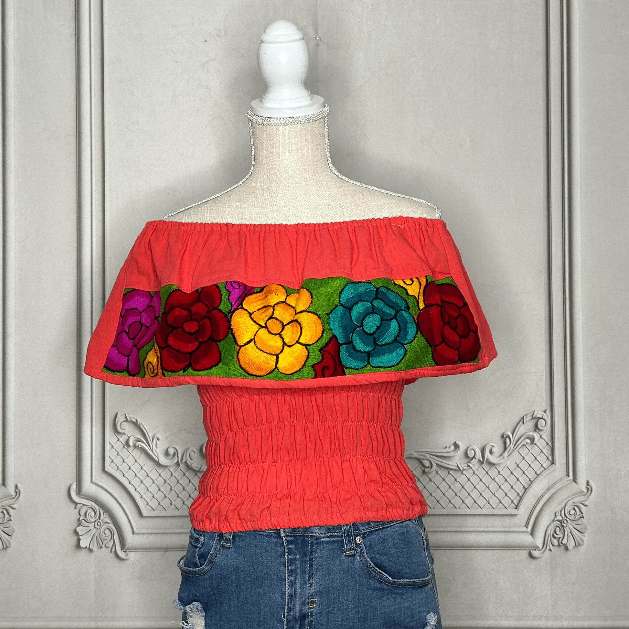 Off Shoulder Mexican Blouse Elastic Waist - Zinnia Off Shoulder Mexican Blouse Elastic Waist - Zinnia