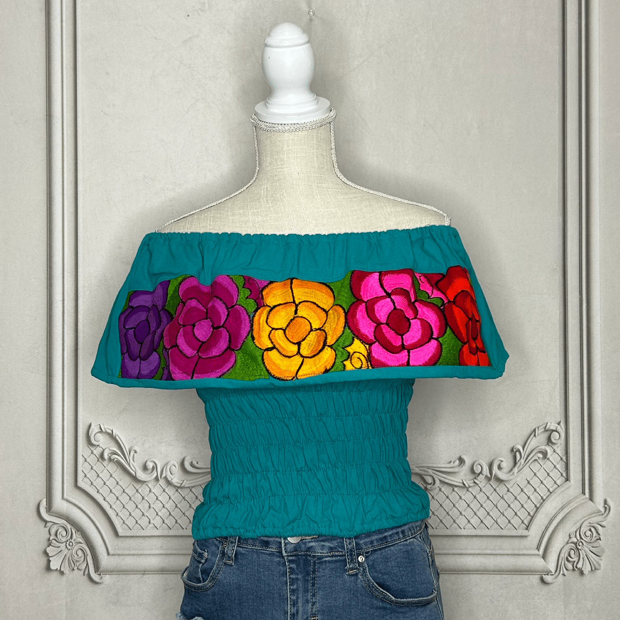 Off Shoulder Mexican Blouse Elastic Waist - Zinnia Off Shoulder Mexican Blouse Elastic Waist - Zinnia