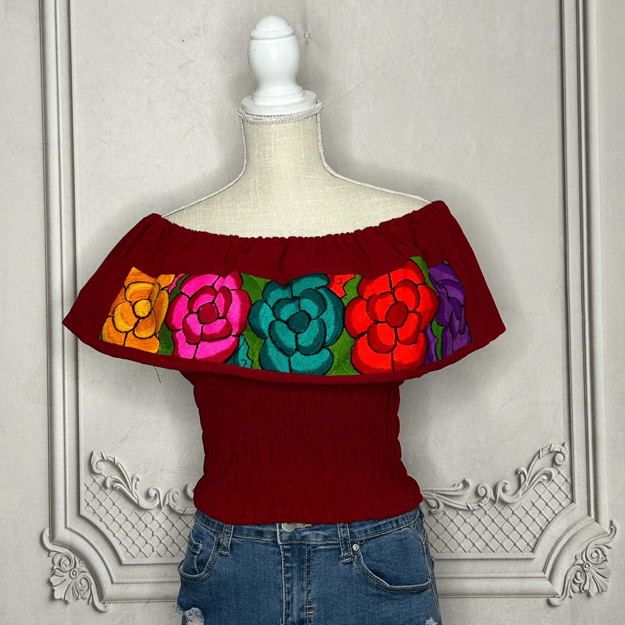 Off Shoulder Mexican Blouse Elastic Waist - Zinnia Off Shoulder Mexican Blouse Elastic Waist - Zinnia