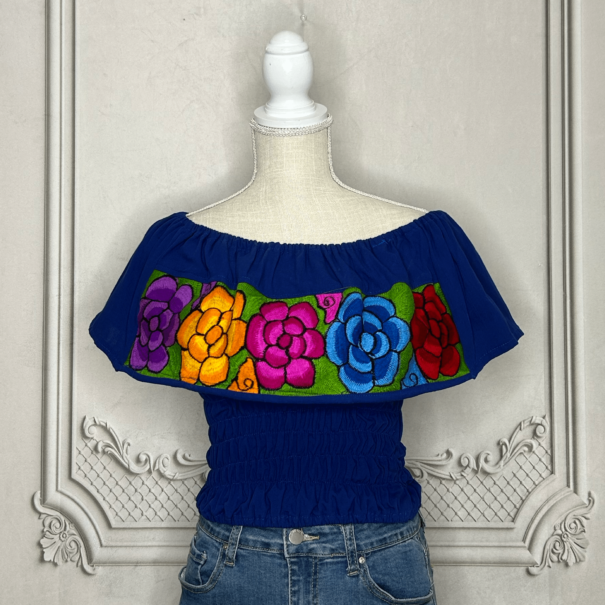 Off Shoulder Mexican Blouse Elastic Waist - Zinnia Off Shoulder Mexican Blouse Elastic Waist - Zinnia