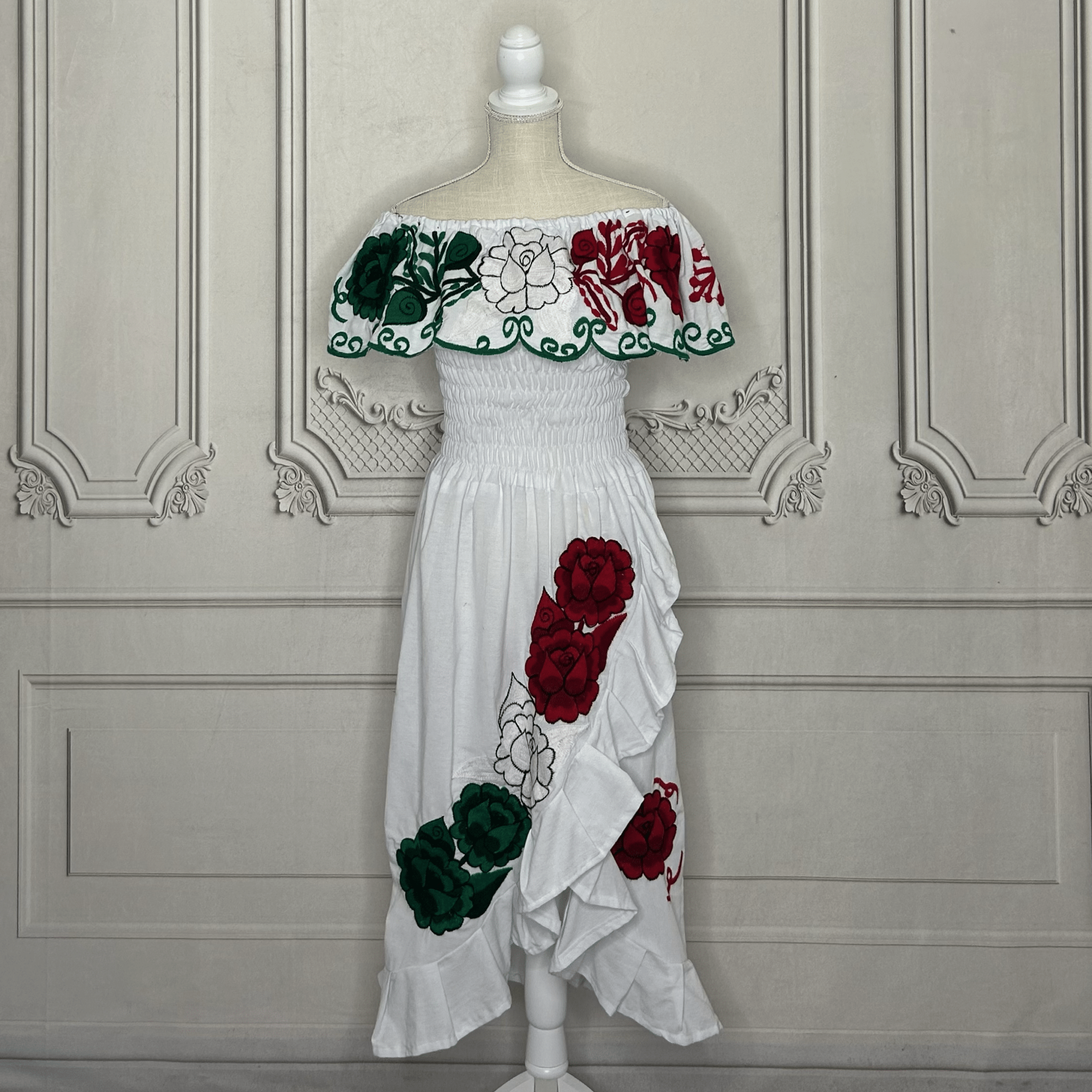 Off Shoulder Tri-Color VIVA MEXICO Dress - Side Slit Off Shoulder Tri-Color VIVA MEXICO Dress - Side Slit