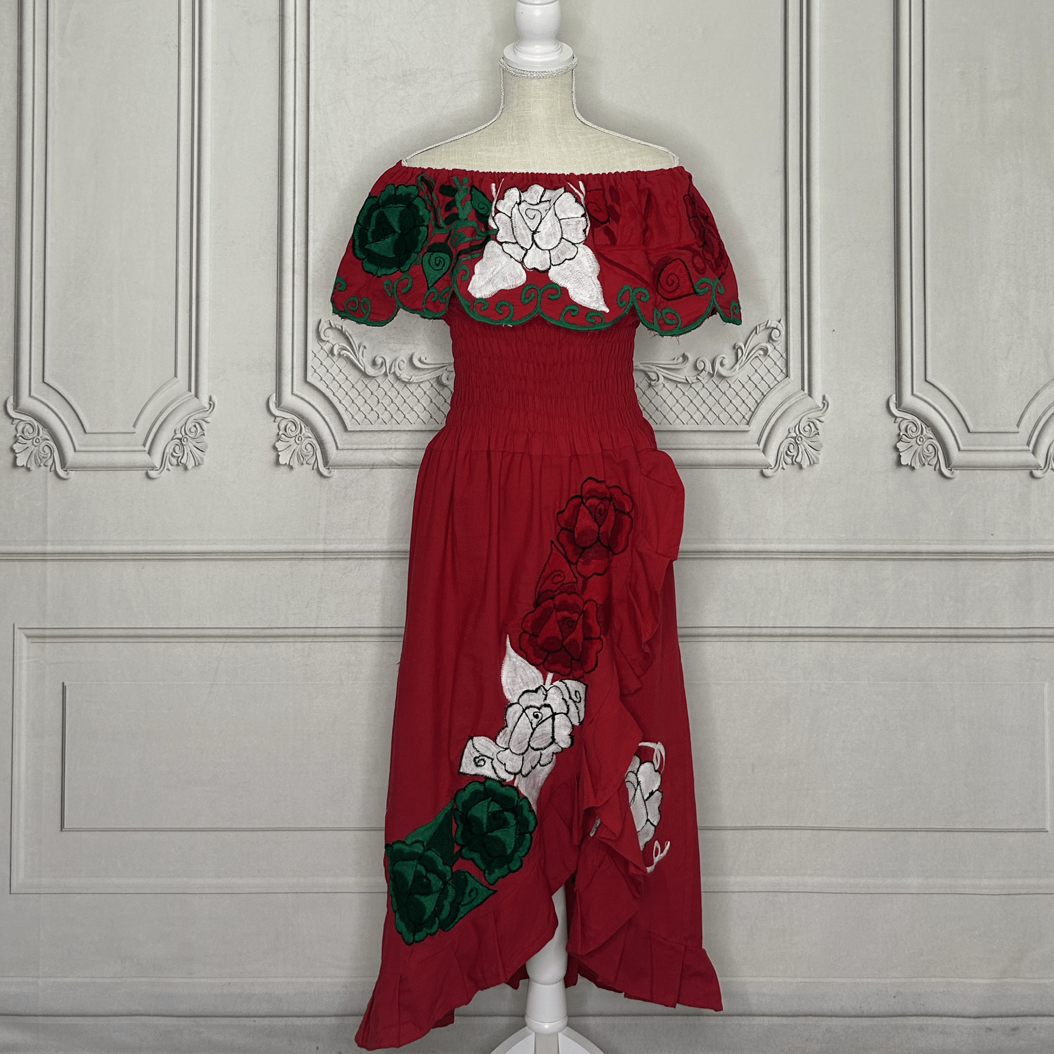 Off Shoulder Tri-Color VIVA MEXICO Dress - Side Slit Off Shoulder Tri-Color VIVA MEXICO Dress - Side Slit