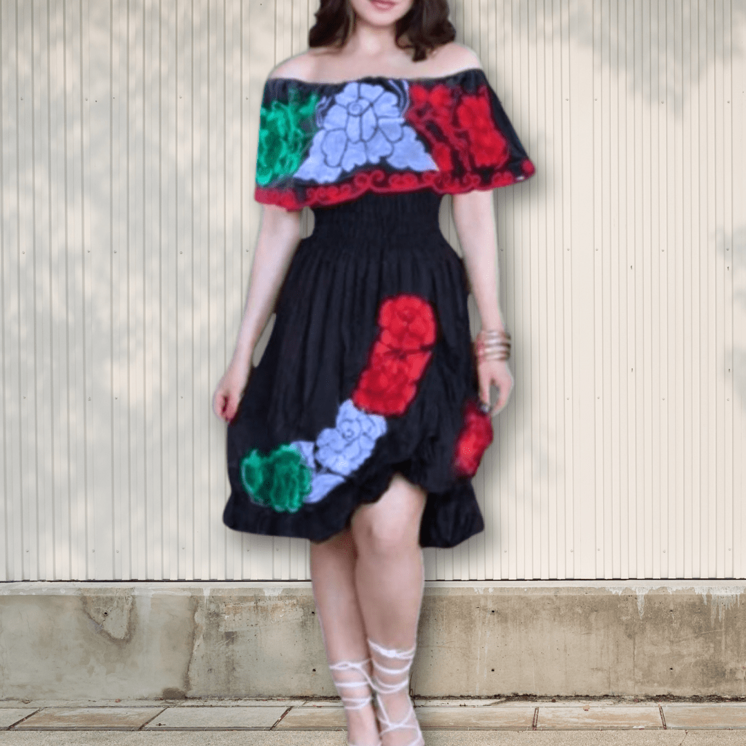 Off Shoulder Tri-Color VIVA MEXICO Dress - Side Slit Off Shoulder Tri-Color VIVA MEXICO Dress - Side Slit