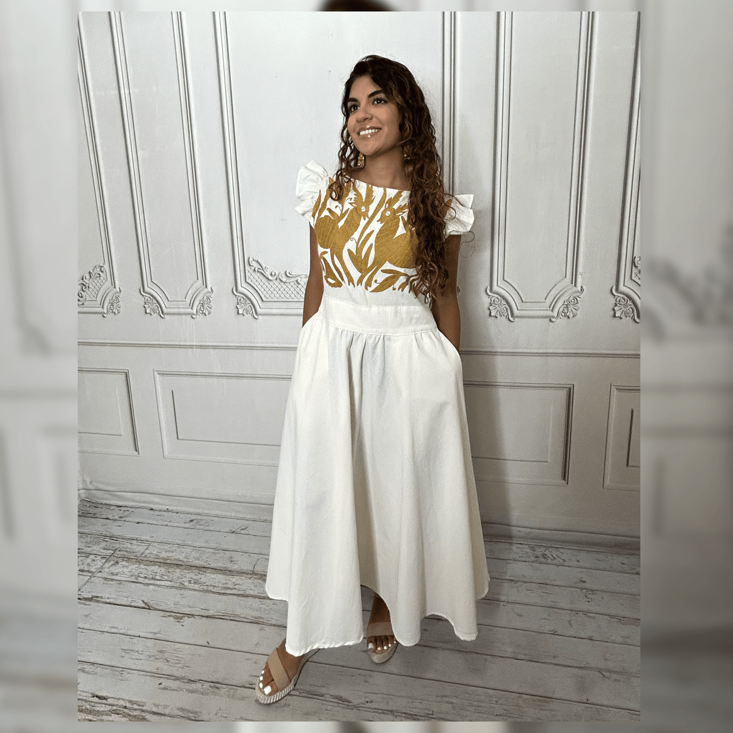 Otomi Butterfly Sleeve Summer Dress - Gold Otomi Butterfly Sleeve Summer Dress - Gold