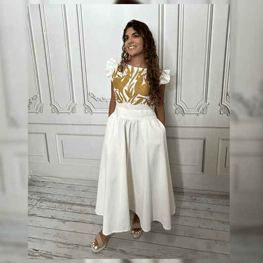 Otomi Butterfly Sleeve Summer Dress - Gold Otomi Butterfly Sleeve Summer Dress - Gold