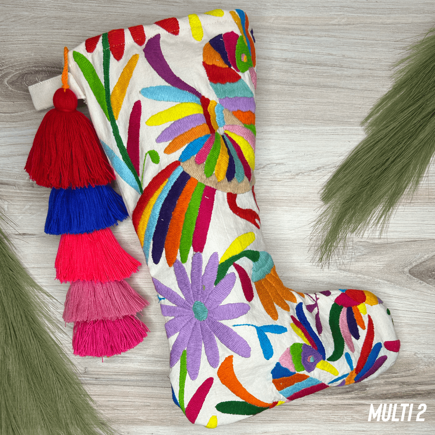 Otomi Embroidered Christmas Stocking - Large Otomi Embroidered Christmas Stocking - Large