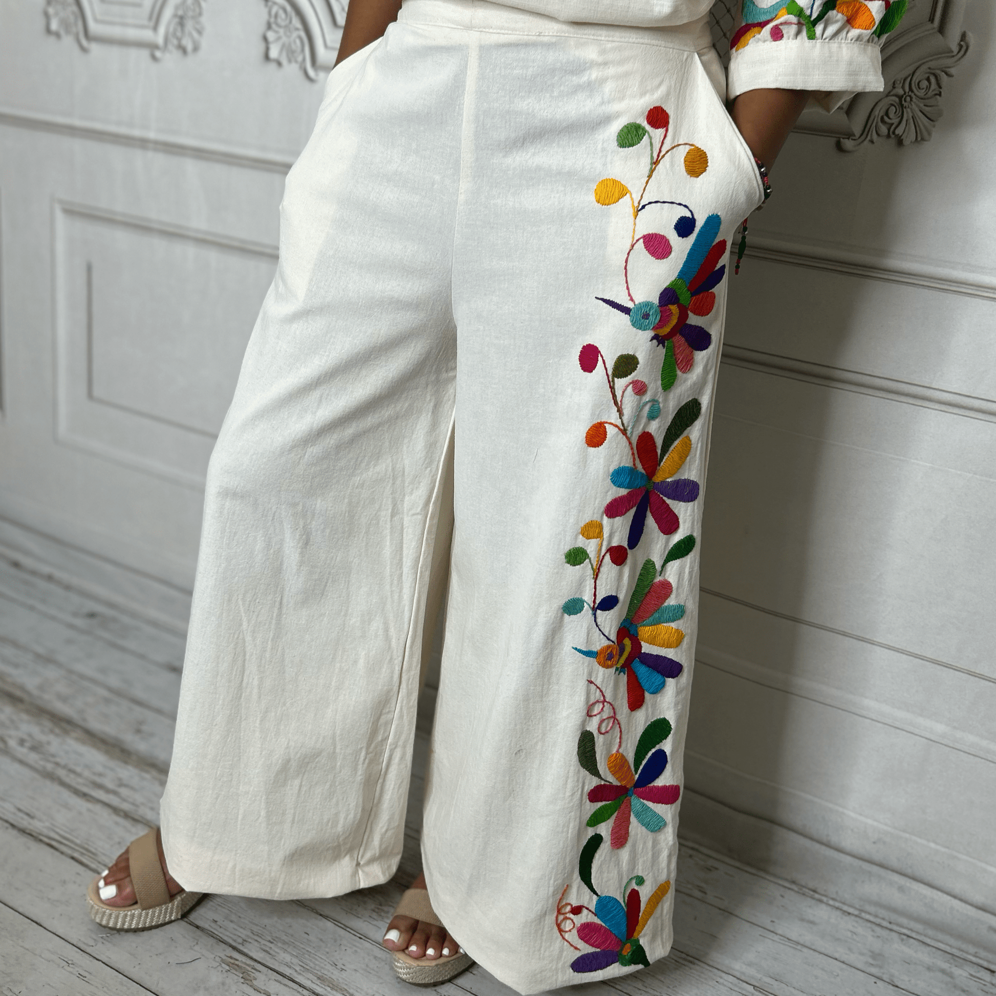 Otomi Palazzo Pants -  Elastic Waist Otomi Palazzo Pants -  Elastic Waist