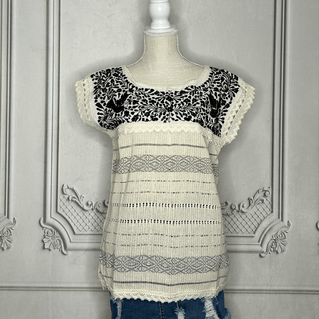 Paloma Loomed Mexican Blouse - Black Paloma Loomed Mexican Blouse - Black