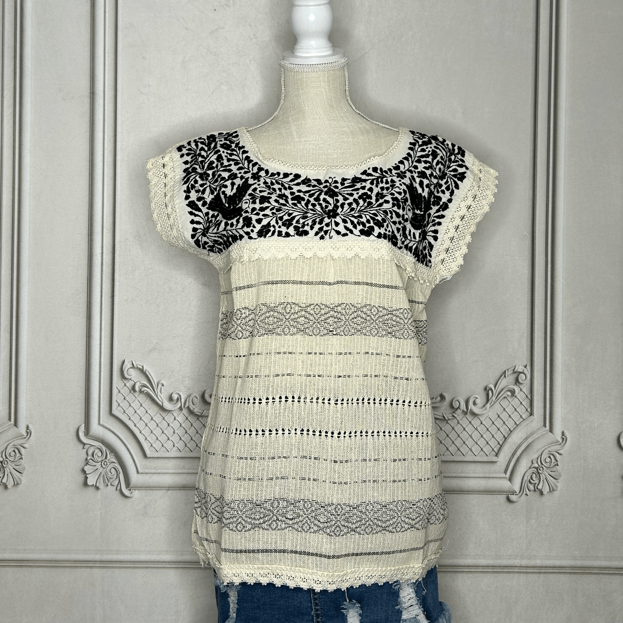 Paloma Loomed Mexican Blouse - Black Paloma Loomed Mexican Blouse - Black