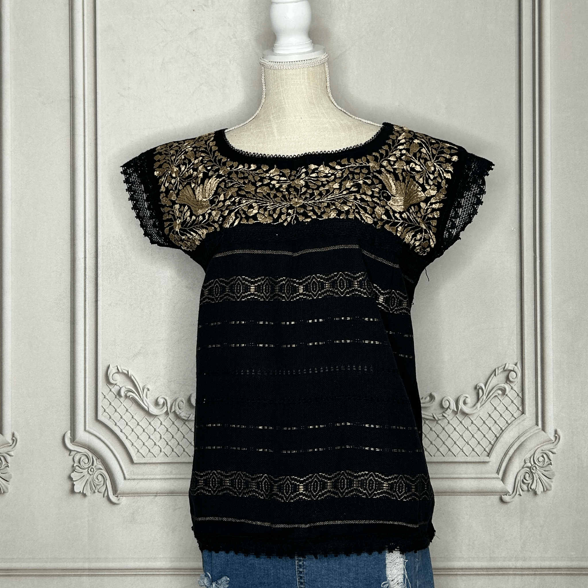 Paloma Loomed Mexican Blouse - Gold Paloma Loomed Mexican Blouse - Gold