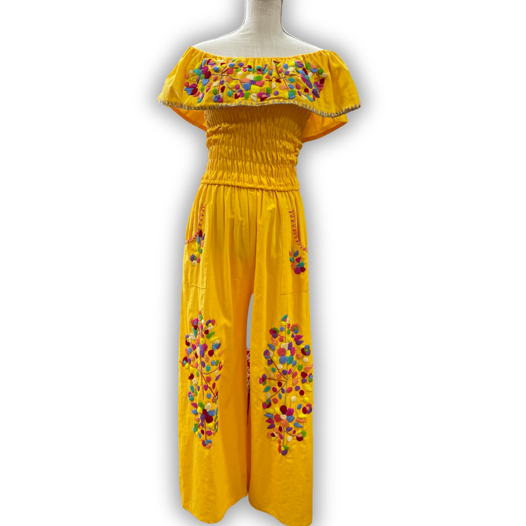 Mexican Embroidered Jumpsuit - Off Shoulder