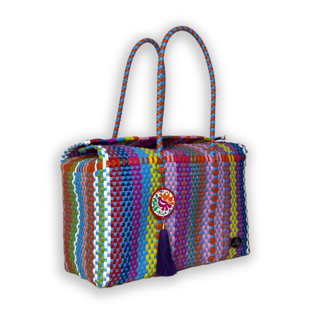 Upcycled Handwoven Basket Large - Candy Pop