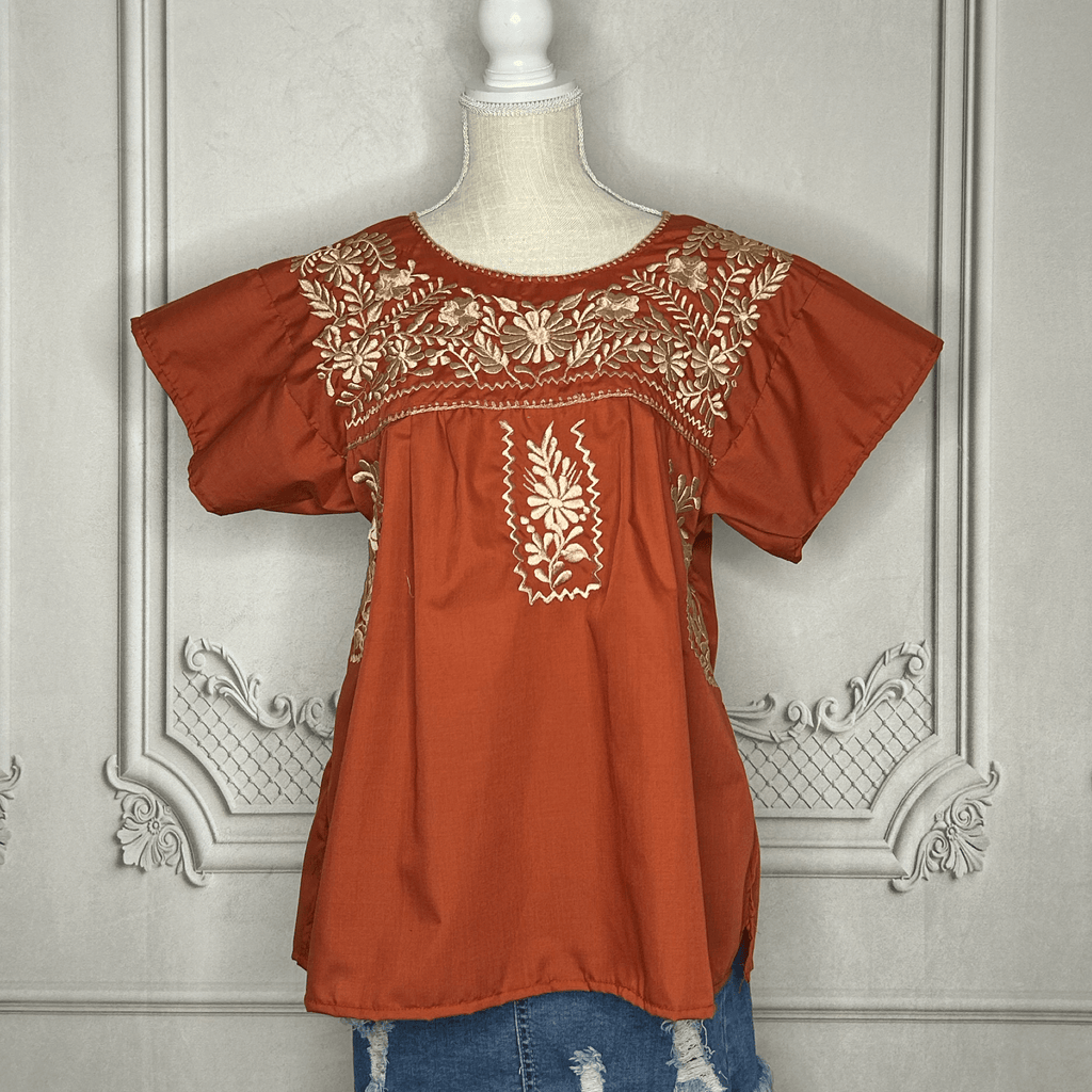 Puebla Burnt Orange Embroidered Blouse Puebla Burnt Orange Embroidered Blouse