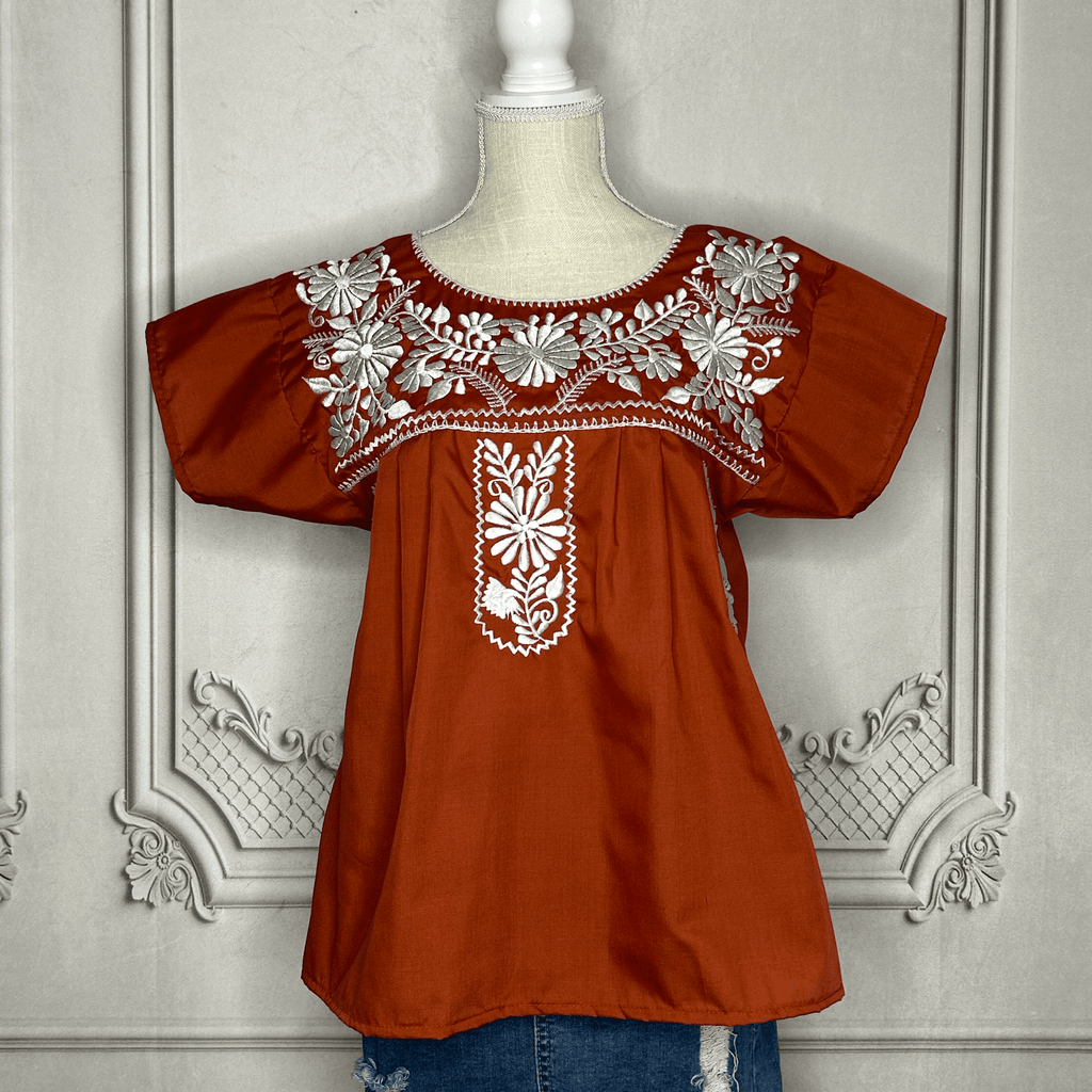 Puebla Burnt Orange Embroidered Blouse Puebla Burnt Orange Embroidered Blouse