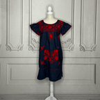 Puebla Denim Embroidered Mexican Dress - Butterfly Sleeve Puebla Denim Embroidered Mexican Dress - Butterfly Sleeve