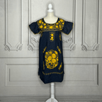 Puebla Denim Embroidered Mexican Dress - Butterfly Sleeve Puebla Denim Embroidered Mexican Dress - Butterfly Sleeve