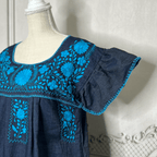 Puebla Denim Embroidered Mexican Dress - Butterfly Sleeve Puebla Denim Embroidered Mexican Dress - Butterfly Sleeve