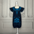 Puebla Denim Embroidered Mexican Dress - Butterfly Sleeve Puebla Denim Embroidered Mexican Dress - Butterfly Sleeve