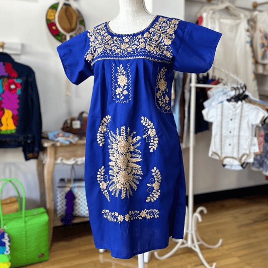 Puebla Dress for Women Knee Length - Blue Gold