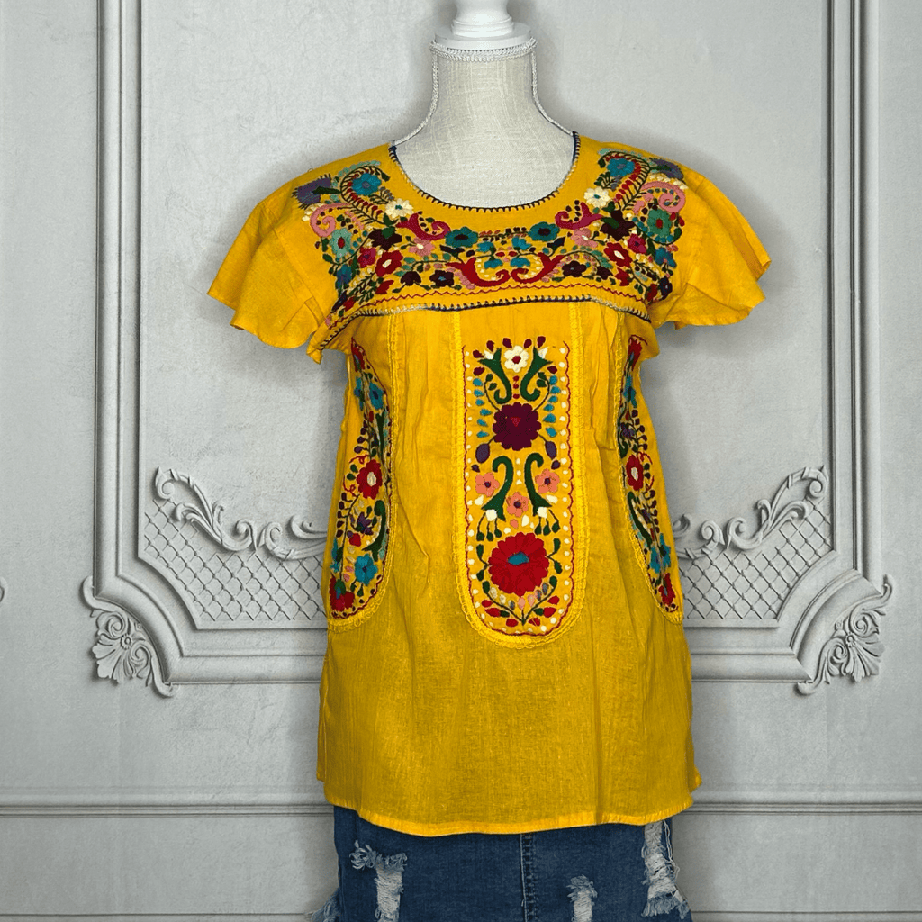 Puebla Embroidered Gauze Blouse - Butterfly Sleeve Puebla Embroidered Gauze Blouse - Butterfly Sleeve