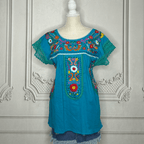 Puebla Embroidered Gauze Blouse - Laced Sleeve Puebla Embroidered Gauze Blouse - Laced Sleeve